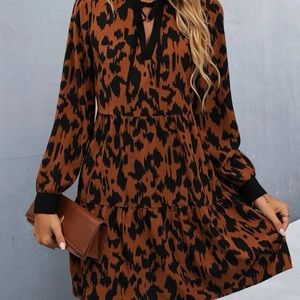 Print Ruffle Hem Smock Dress